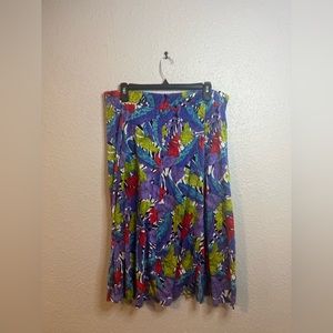 Clio Womens A Line Skirt Multicolor Zebra Leaves Elastic Waist Artsy Midi M